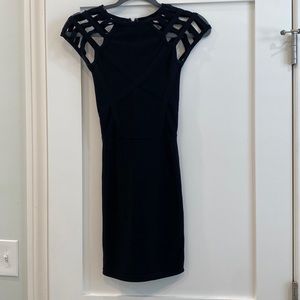 Black mink body con dress Bebe